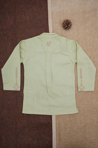 Chinese Collar Embroidered Kasuti Pastel Green Cotton Kurta