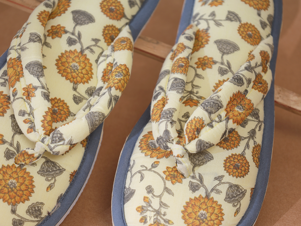 Floral Design Yellow Cotton Slippers