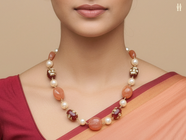 Orange And Red Quartz Gold Plated Silver Chain