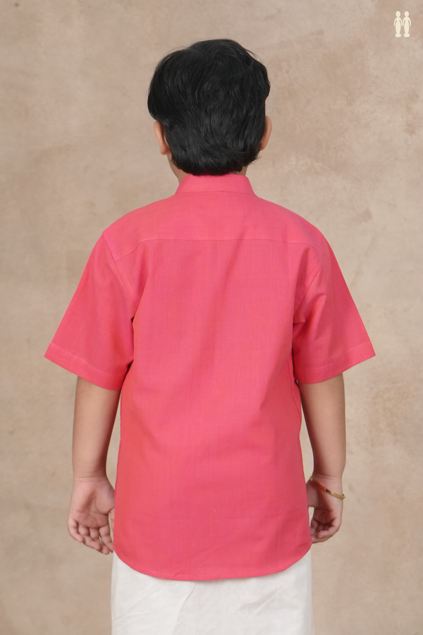 Chinese Collar Diamond Design Pink Cotton Shirt