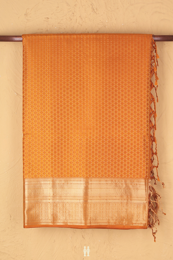 Soft Silk Saree In Ochre Orange With Allover Design