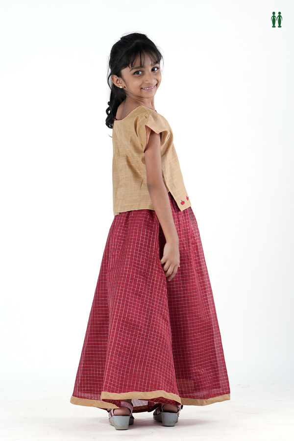 Peacock Design Brown And Red Readymade Pavadai Sattai