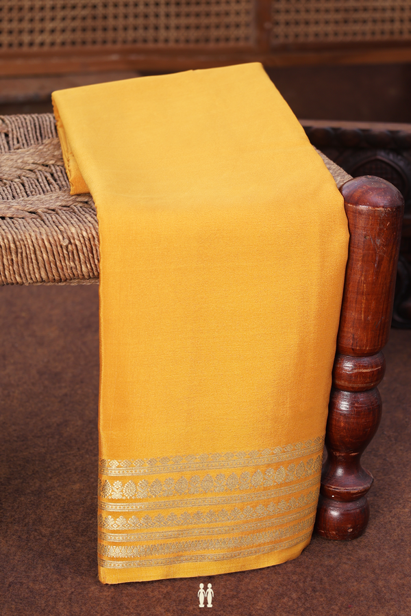 Mysore Silk Saree In Mustard Yellow With Zari Border