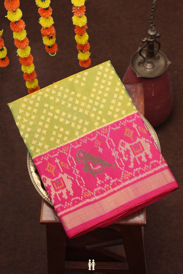 Patola Silk Saree In Green With Diamond Design