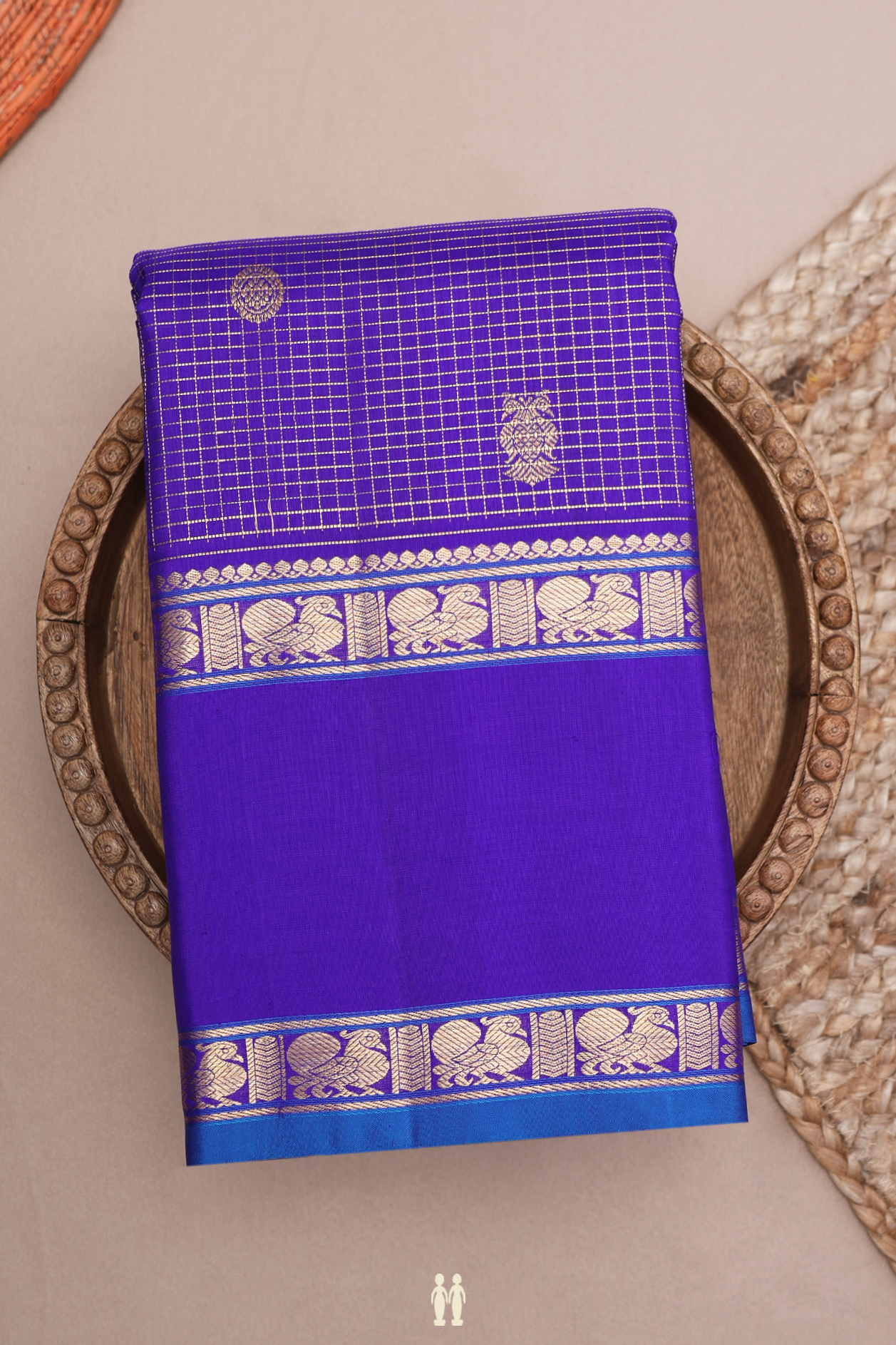 Kanchipuram Silk Saree In Royal Purple With Checks Design