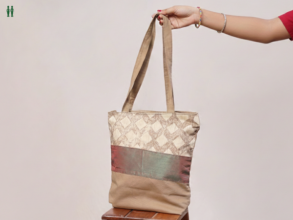 Printed Design Brown Cotton Hand Bag