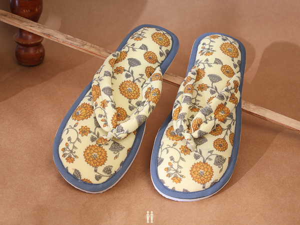 Floral Design Yellow Cotton Slippers