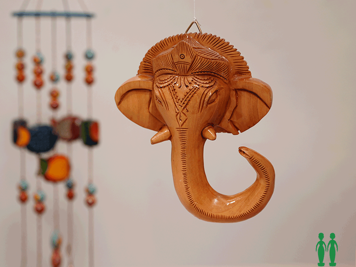 Wooden Large Ganesha Face Wall Hanging For Home Decor