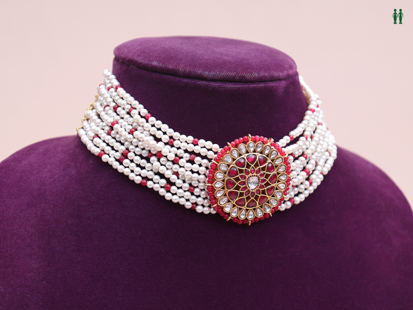 Chakram Design With Beads Gold Plated Silver Choker
