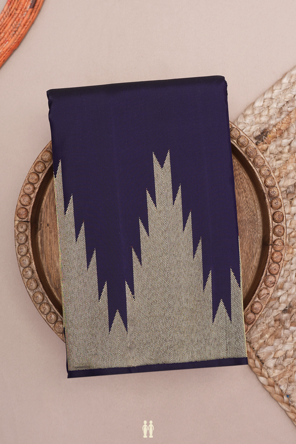 Kanchipuram Silk Saree In Navy Blue With Temple Border