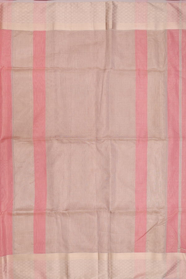 Maheswari Silk Cotton Saree In Peach Tissue With Zari Border