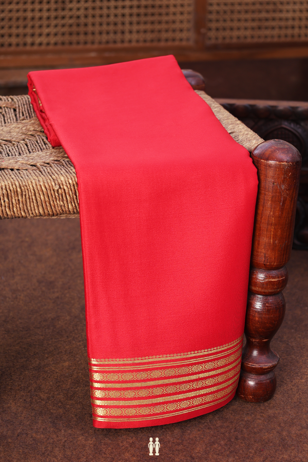 Mysore Silk Saree In Scarlet Red With Zari Border