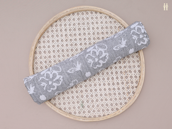Floral Design Grey Linen Towel