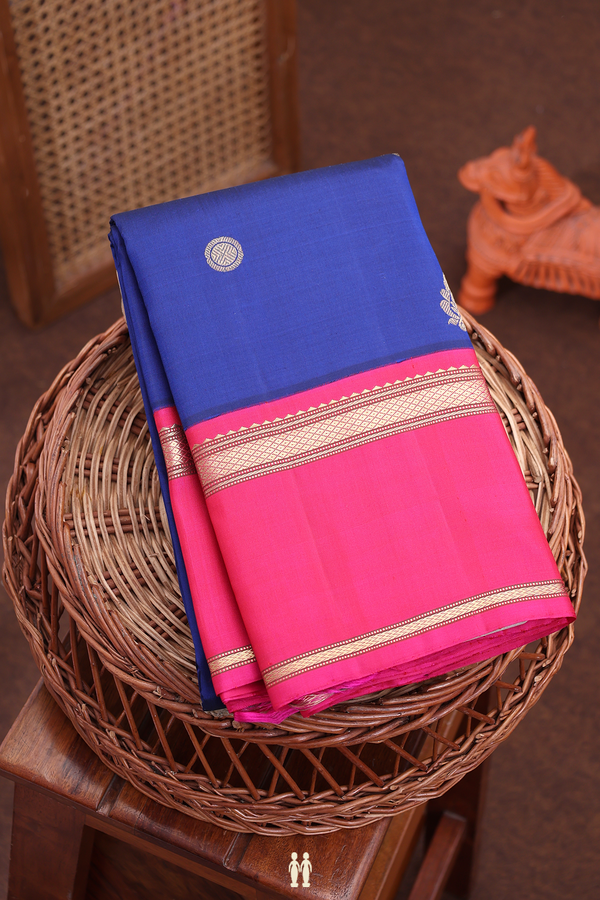 Kanchipuram Silk Saree In Royal Blue With Rudraksh Buttas