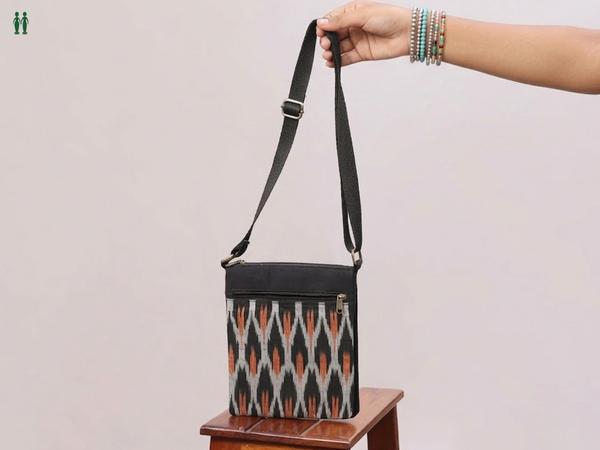 Printed Design Black Cotton Sling Bag
