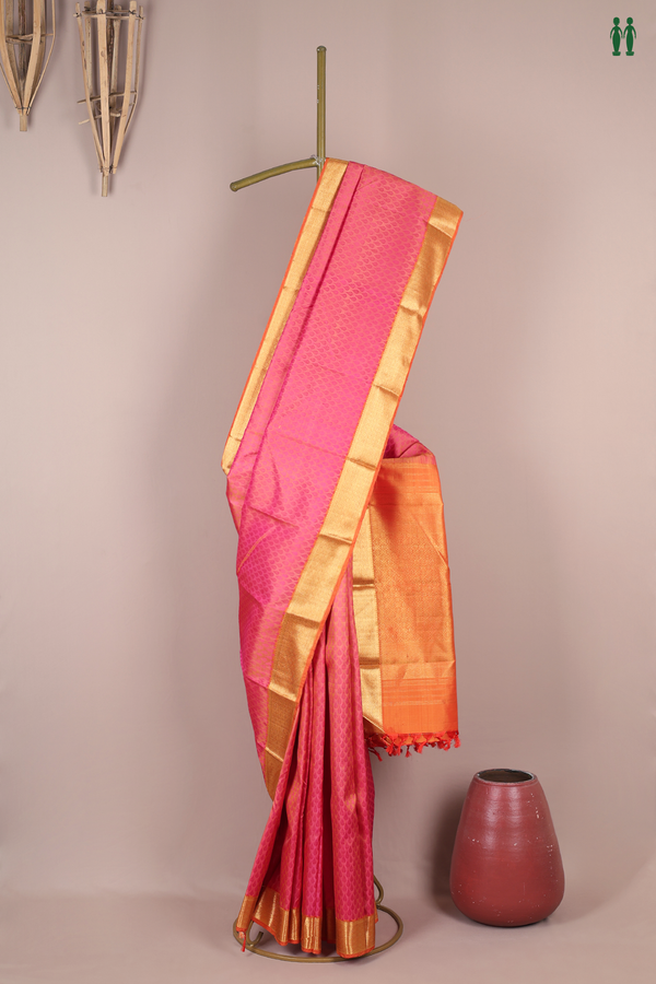 Kanchipuram Silk Saree In Pink With Jacquard Pattern