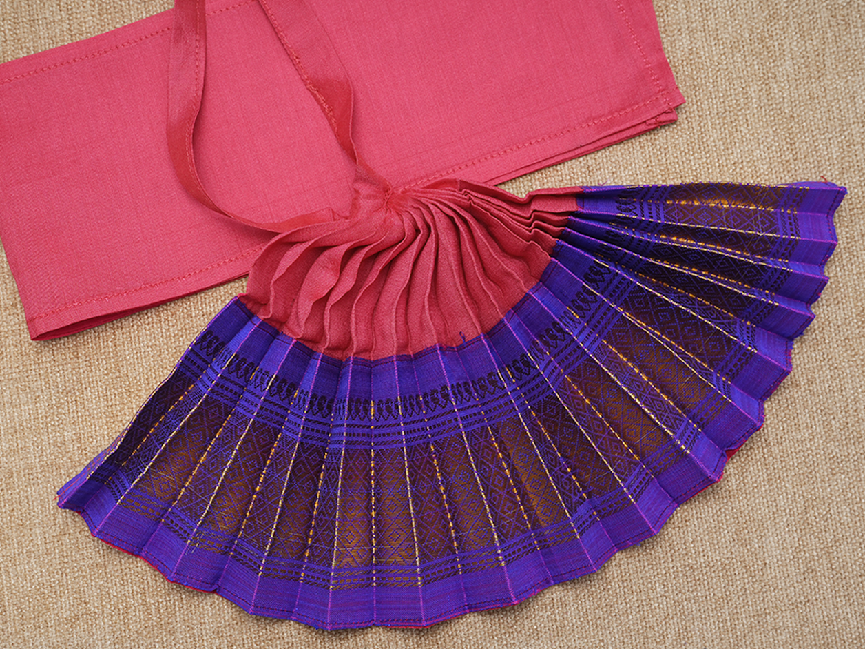 Zari Border Red And Purple Silk Cotton Amman Pavadai Set