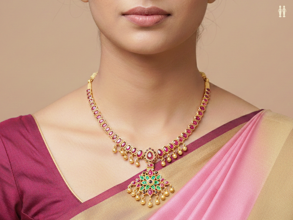 Floral Design With Kemp Stone Gold Plated Silver Necklace