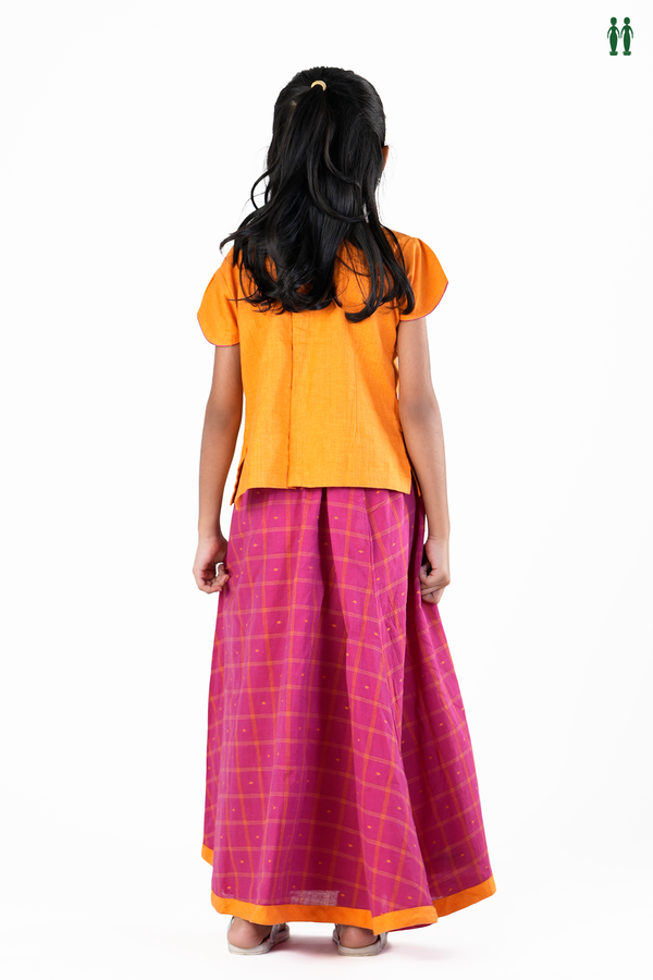 Embroidered Design Orange And Magenta Readymade Pavadai Sattai