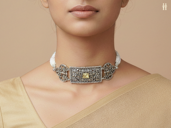 Oxidized Pure Silver Choker