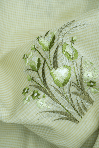 Floral Threadwork Buttas Pastel Green Kota Cotton Saree