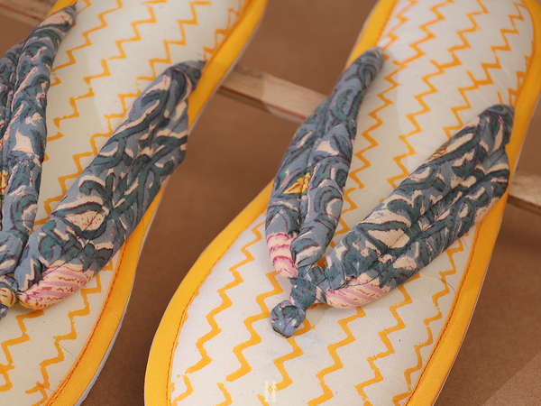 Printed Design White Cotton Slippers