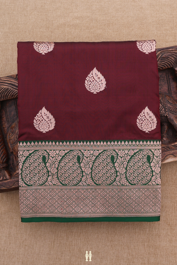 Banarasi Silk Saree In Maroon With Zari Motifs