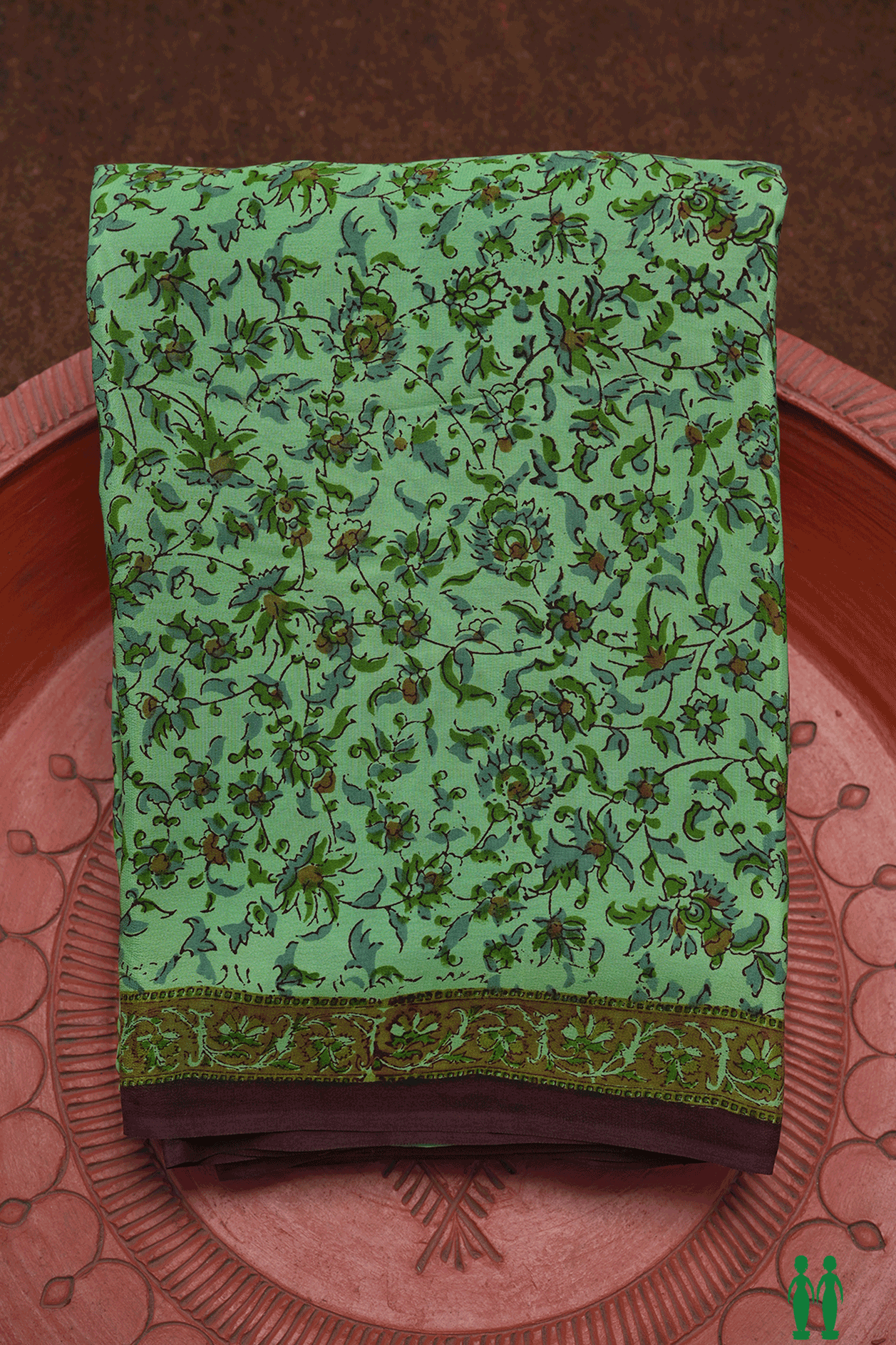 Floral Printed Design Green Crepe Saree