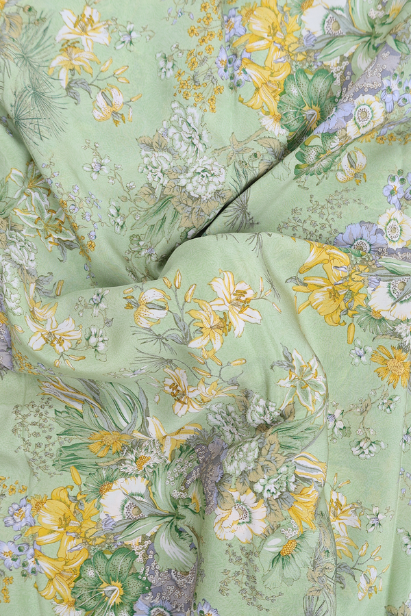 Crepe Saree In Greyish Green With Floral Design