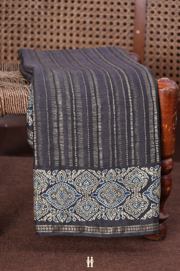 Georgette Saree In Oxford Brown With Stripes Design