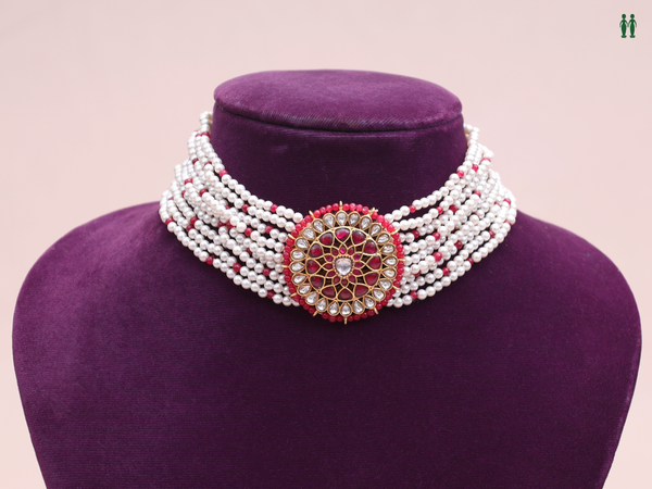 Chakram Design With Beads Gold Plated Silver Choker