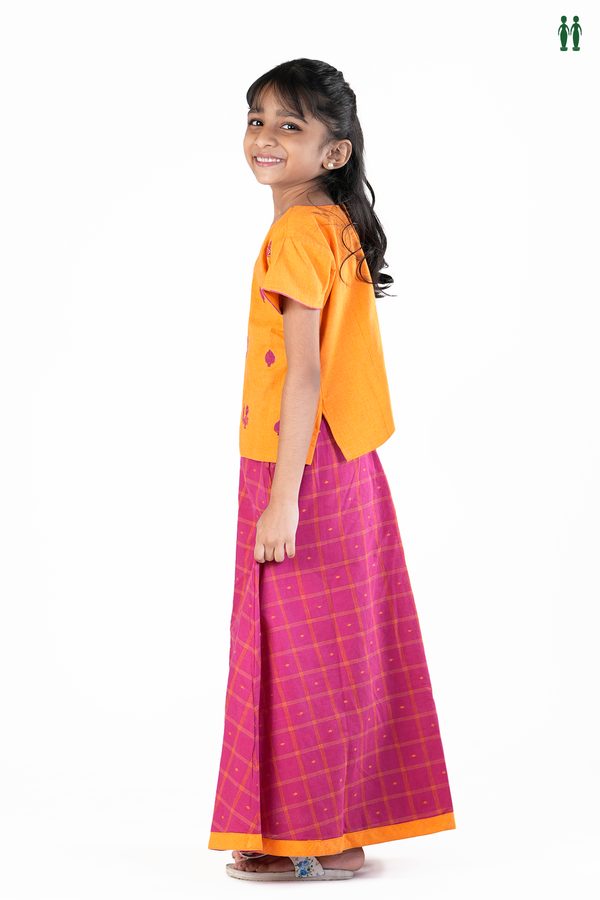 Embroidered Design Orange And Magenta Readymade Pavadai Sattai