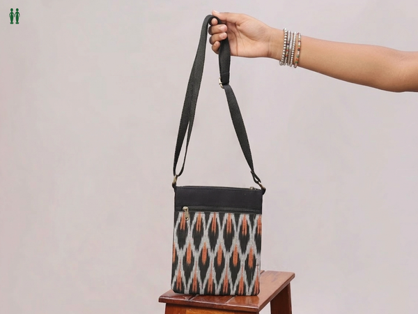 Printed Design Black Cotton Sling Bag