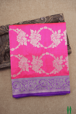 Floral Zari Design Rose Pink Banarasi Silk Saree