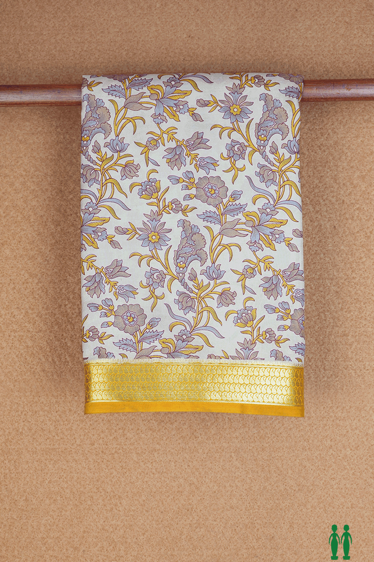 Allover Floral Design Beige Printed Silk Saree