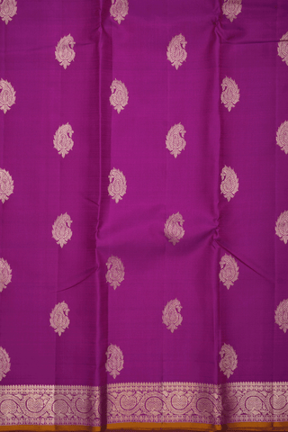 Paisley Zari Motifs Purple Rose Kanchipuram Silk Saree