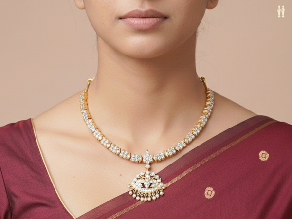 Crystal Stone Gold Plated Pure Silver Necklace