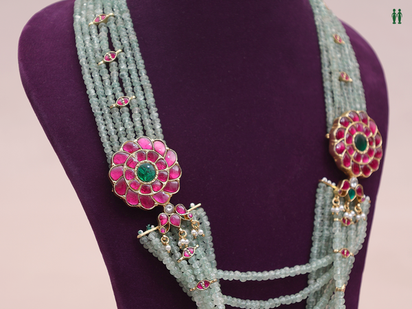 Multi Layered Beads Gold Plated Pure Silver Long Necklace