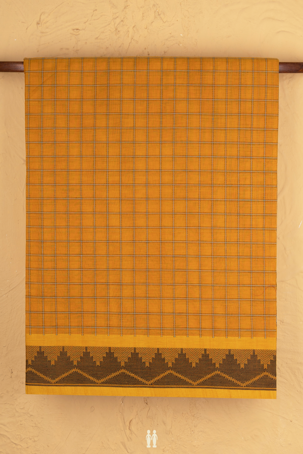 Coimbatore Cotton Saree In Golden Brown With Checks Design