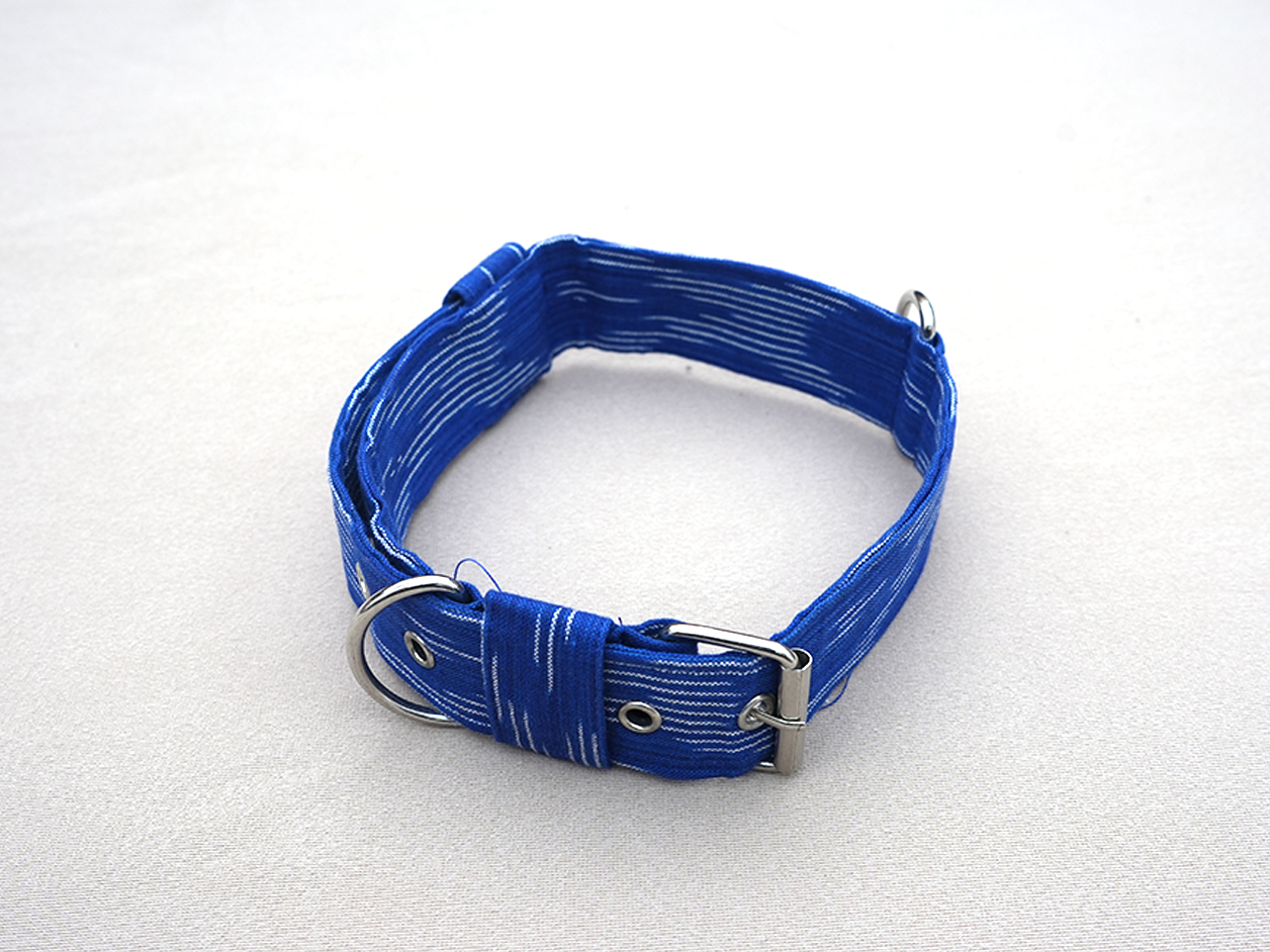 Cobalt Blue Ikat Cotton Dog Collar With Rope Set