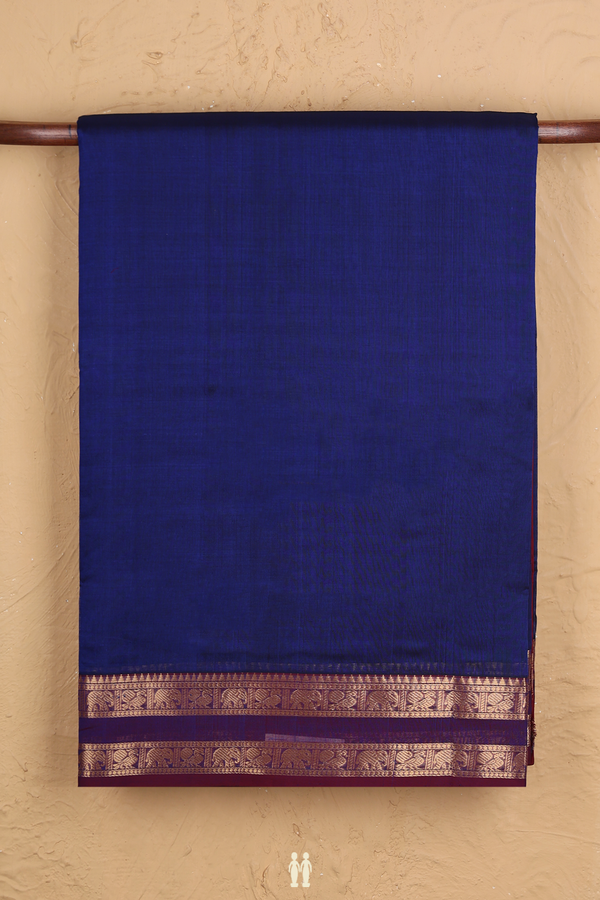 Nine Yards Silk Cotton Saree In Blue With Rettai Pettu Border