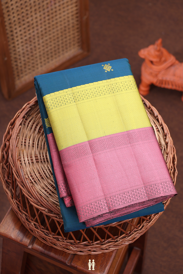 Kanchipuram Silk Saree Prussian Blue With Threadwork Buttas