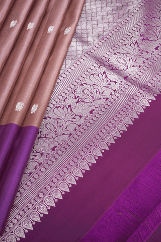 Peacock Floral Buttas Dusty Purple Kanchipuram Silk Saree