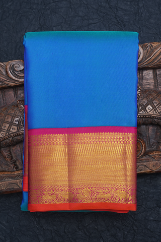 Diamond Border Plain Peacock Blue Kanchipuram Silk Saree