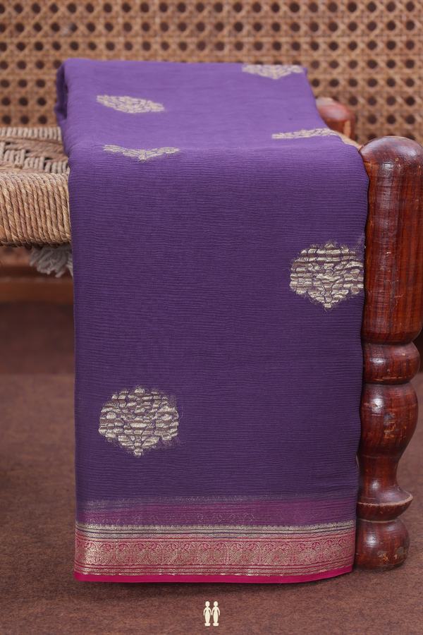 Chiffon Saree In Deep Purple With Floral Buttas