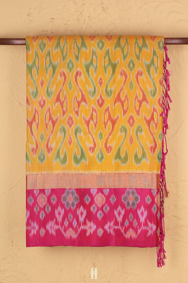 Soft Silk Saree In Mustard Yellow With Printed Design