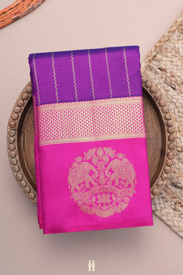 Kanchipuram Silk Saree In Purple With Chevron Design