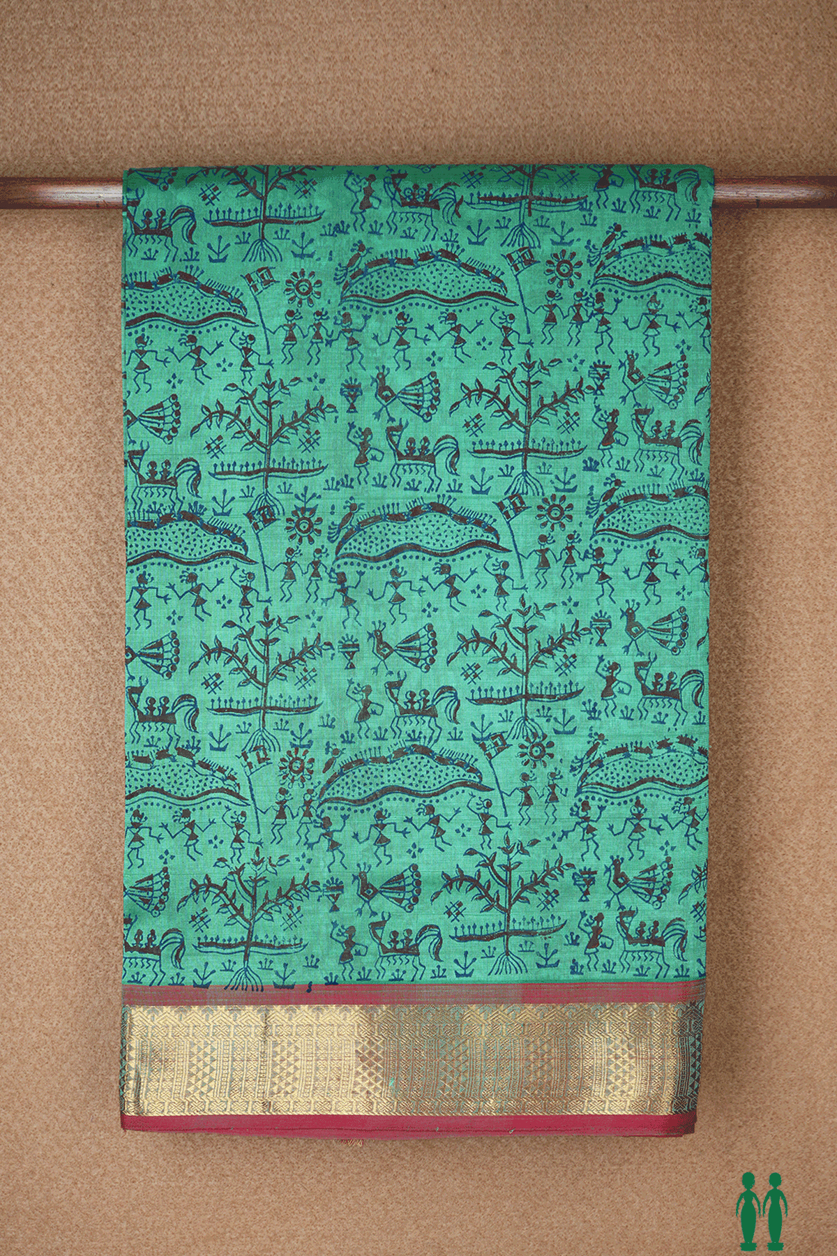 Warli Printed Design Jade Green Traditional Silk Cotton Saree