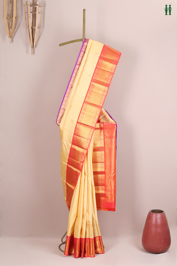 Kanchipuram Silk Saree In Pastel Brown With Zari Buttas