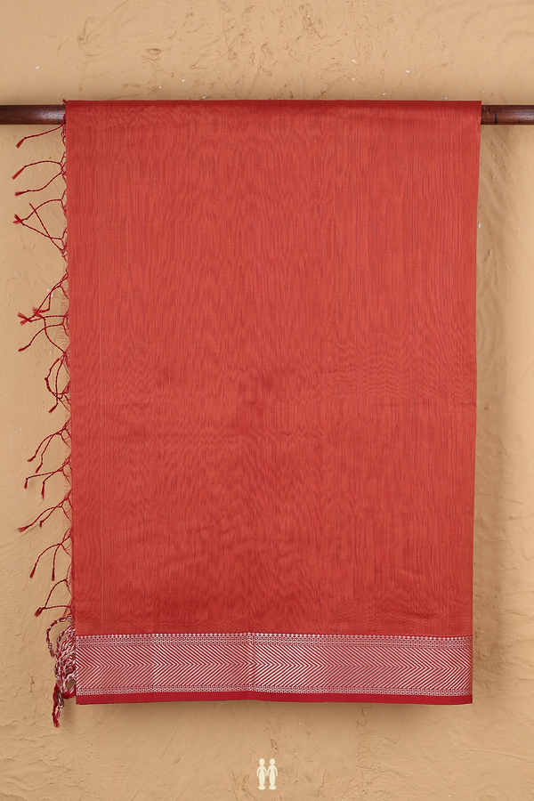 Maheswari Silk Cotton Saree In Brick Red With Contrast Border